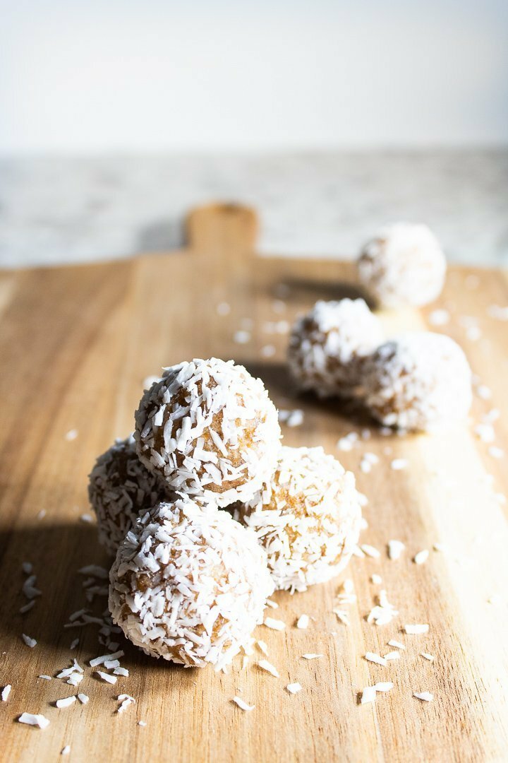 Stacked Coconut Collagen Bliss Balls.