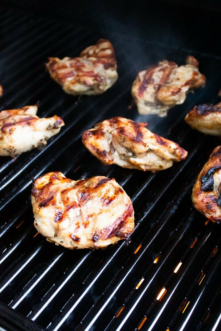 AIP Lemon Basil Grilled Chicken on the grill.